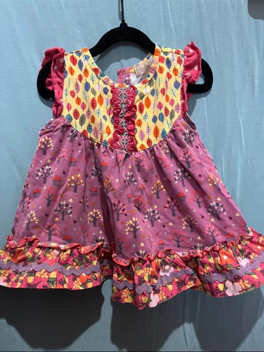 Matilda Jane Purple Woodland Ruffle Dress with Yellow Leaf Yoke